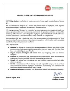 Health Safety and Environment Policy - NIPCO GAS LTD.